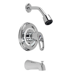 Chrome single-handle bathtub and shower faucet set on a white background.