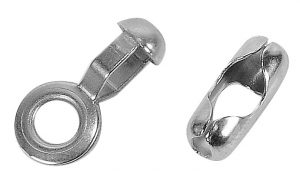 A screw eye bolt and a metal rope clamp isolated on a white background.
