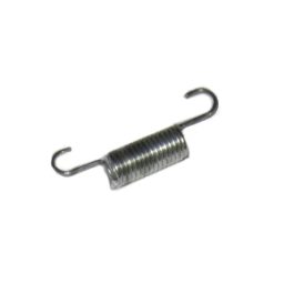 A metal extension spring with hooks on both ends against a white background.