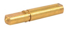 A brass cylindrical hinge pin isolated on a white background.