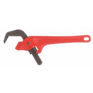 Red adjustable pipe wrench isolated on a white background.