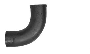Black rubber hose elbow against a white background.