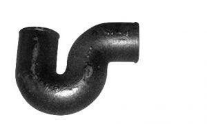 Black U-shaped pipe on a white background.