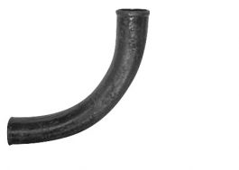 A black rubber hose with a curved shape on a white background.