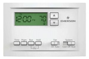 Digital thermostat displaying 2:00 PM and 72 degrees with control buttons.