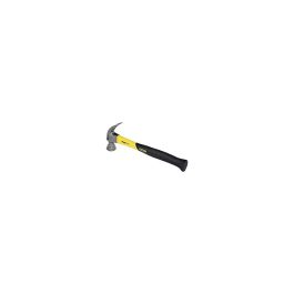 Claw hammer with a yellow and black handle on a white background.