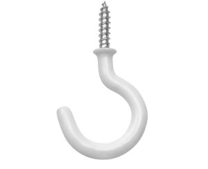 White cup hook screw isolated on a white background.