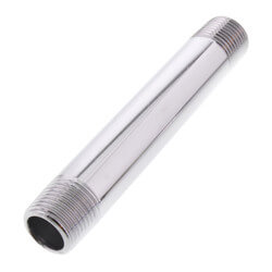 A shiny metal extension pipe with threaded ends on a white background.