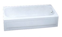 White rectangular bathtub with side panel on a white background.