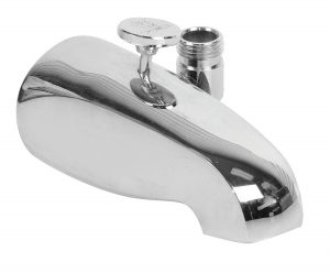 Chrome faucet handle isolated on a white background.