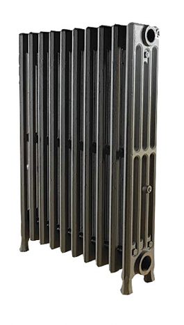 Vertical cast-iron radiator isolated on a white background.