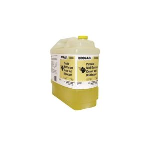 A yellow Ecolab Peroxide Multi Surface Cleaner and Disinfectant container on a white background.