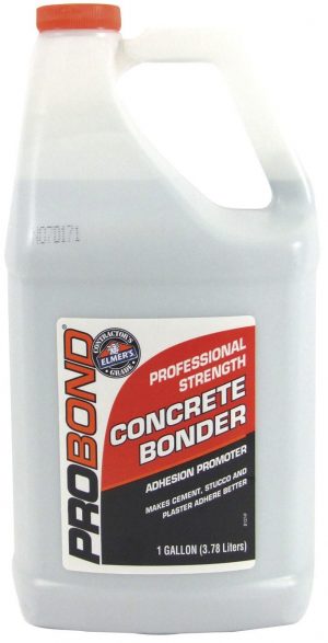 A gallon jug of professional strength concrete bonder with a label.