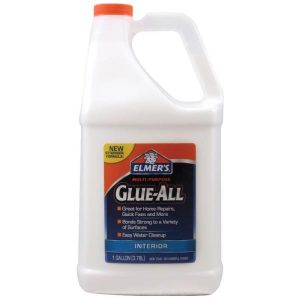 A one-gallon container of Elmer's Glue-All with a white and orange label.