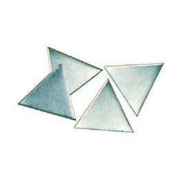 Four metallic triangles arranged in no specific pattern on a white background.