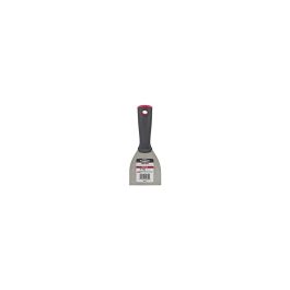 New paint scraper with black and red handle, isolated on white background.