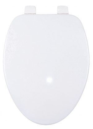 A white closed toilet seat isolated on a white background.