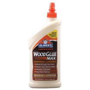 A bottle of Elmer's Carpenter's Wood Glue Max on a plain background.