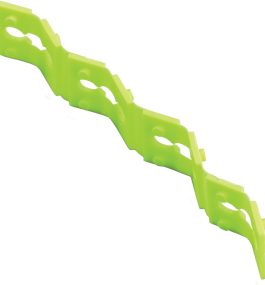 Bright green plastic chain links on a white background.