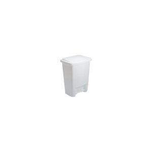 White plastic trash bin with a lid isolated on a white background.
