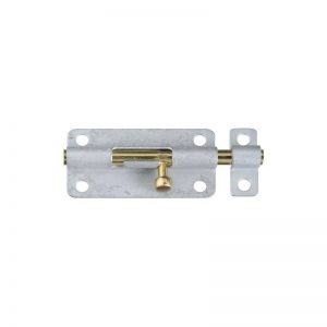 Metal barrel bolt lock with sliding bolt mechanism on a white background.