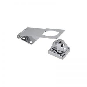 Chrome-plated door latch hardware on a white background.