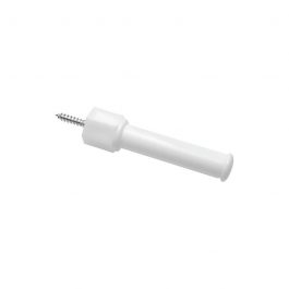 White plastic wall anchor with a self-tapping screw on a white background.