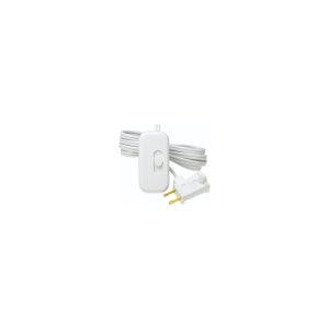 White electrical plug with cable and inline switch on a white background.