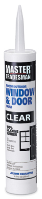 A tube of Master Tradesman clear silicone sealant for windows and doors.