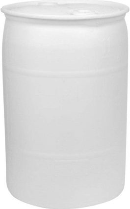 White cylindrical container with a lid on a plain background.