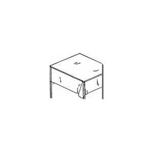 A simple line drawing of a rectangular table with a hanging cloth on one side.