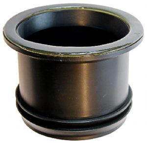 A cylindrical black metal mechanical part on a white background.