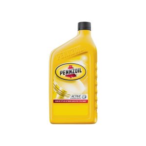 Bottle of Pennzoil motor oil with label and cap against a white background.