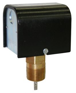Industrial pressure switch with a black cover and brass fittings.