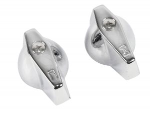 Two metal whistle tips on a white background.