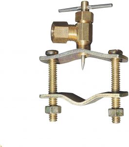 Metal glass cutter tool with a rotating wheel and adjustable screws.