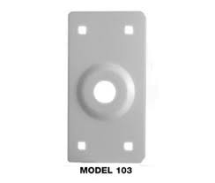 Gray metallic rectangular mounting plate with central hole, labeled "MODEL 103".