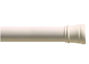 White curtain rod with decorative finial on one end against a light background.