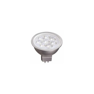 LED GU10 spotlight bulb isolated on a white background.