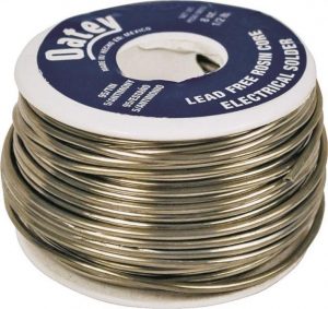 A spool of lead-free rosin core solder for electrical work.