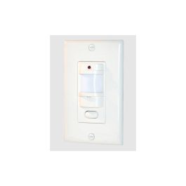 A wall-mounted motion sensor light switch with a red indicator light.