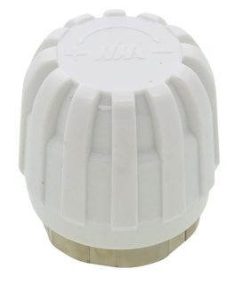 White plastic radiator thermostatic valve cap isolated on a white background.