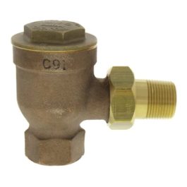 Brass check valve with threaded male connection on a white background.