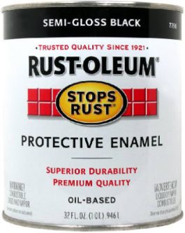 A can of Rust-Oleum semi-gloss black protective enamel, oil-based.