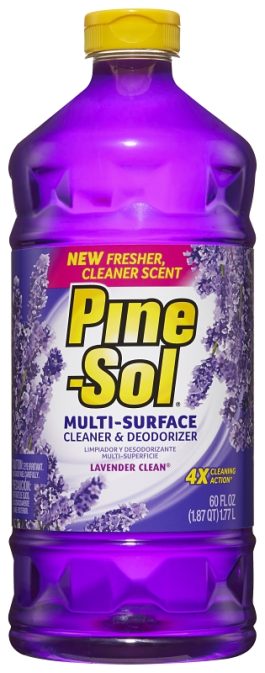 Bottle of Pine-Sol multi-surface cleaner with lavender scent, 60 fl oz size.