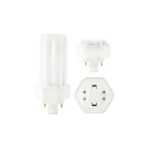 Compact fluorescent lamp and plug isolated on white background.