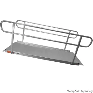 A metal loading ramp with side handrails on a white background, note stating 'Ramp Sold Separately'.