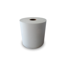 A roll of white paper towels isolated on a black background.