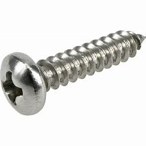 A single metal screw with a Phillips head on a white background.
