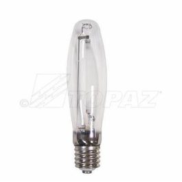 A clear metal halide light bulb with a screw base isolated on a white background.
